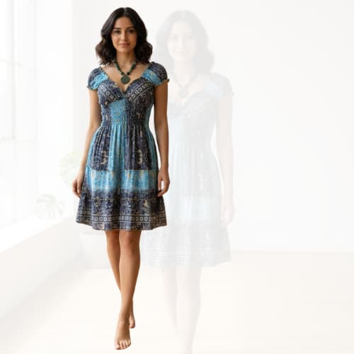 Vestido Curto Feminino Manga Curta Estilo Camponesa Decote em V Roupas Feminina Babado