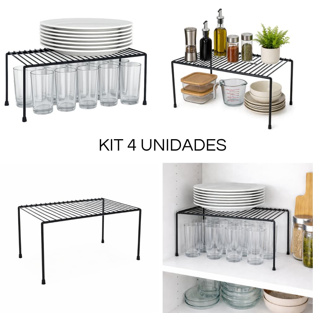 Kit Com 4 Organizador de Cozinha Rack Prateleira Suspensa Suporte Armário Multiuso 32cm Elegante