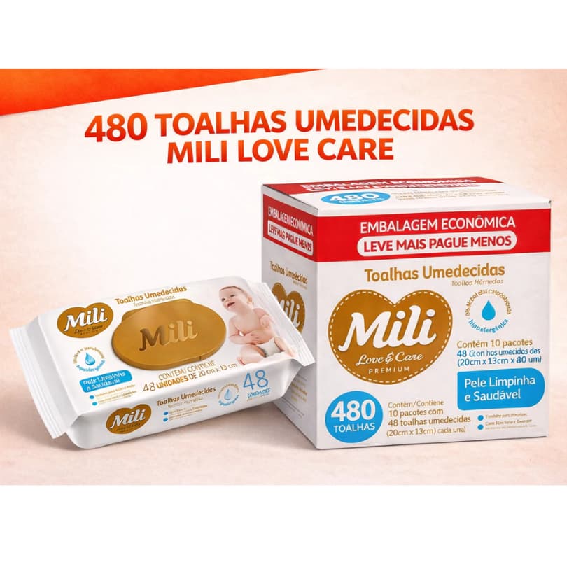 Lenço Umedecido Bebê Mili Love e Care Toalhas – Caixa com 480 Toalhas
