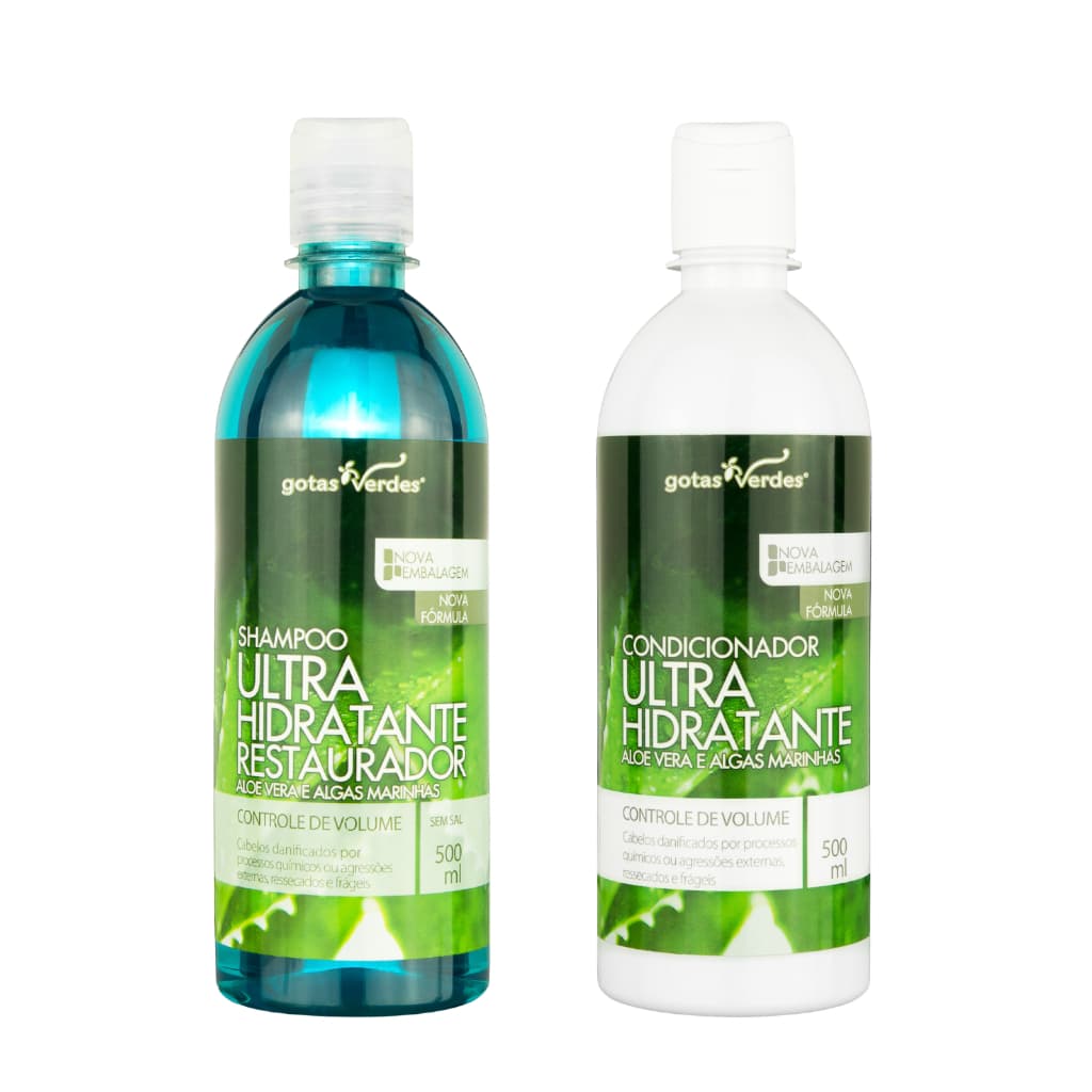 Kit Shampoo + Condicionador Ultra Hidratante com Aloe Vera Gotas Verdes 500ml