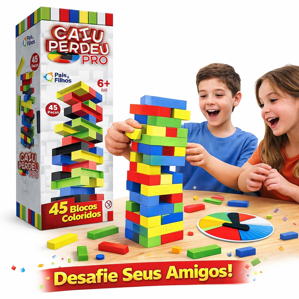 Caiu Perdeu PRO 45 Peças | Jogo Torre de Estratégia com Roleta | Diversão em Família, Habilidade e Concentração | A part