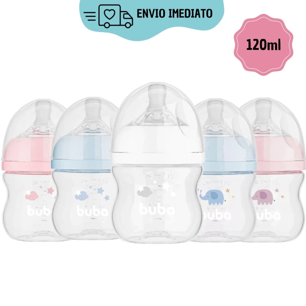 Mamadeira Buba Easy Flow 120ml Anticólica Bico Ultrasoft Bebê Recém Nascido Nuvem Elefante Rosa/Azul