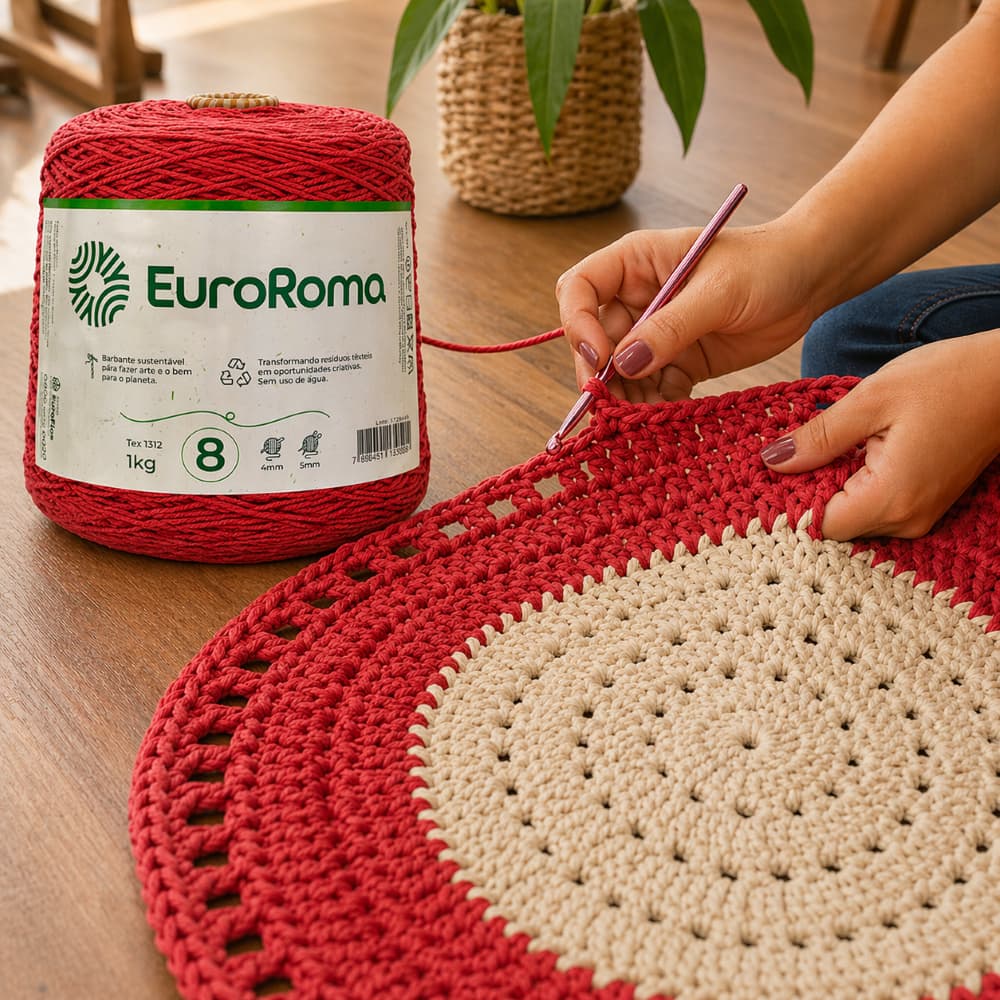 Barbante Euroroma Fio 8 Para Crochê 1 Kg Número 8 Cru Colorido