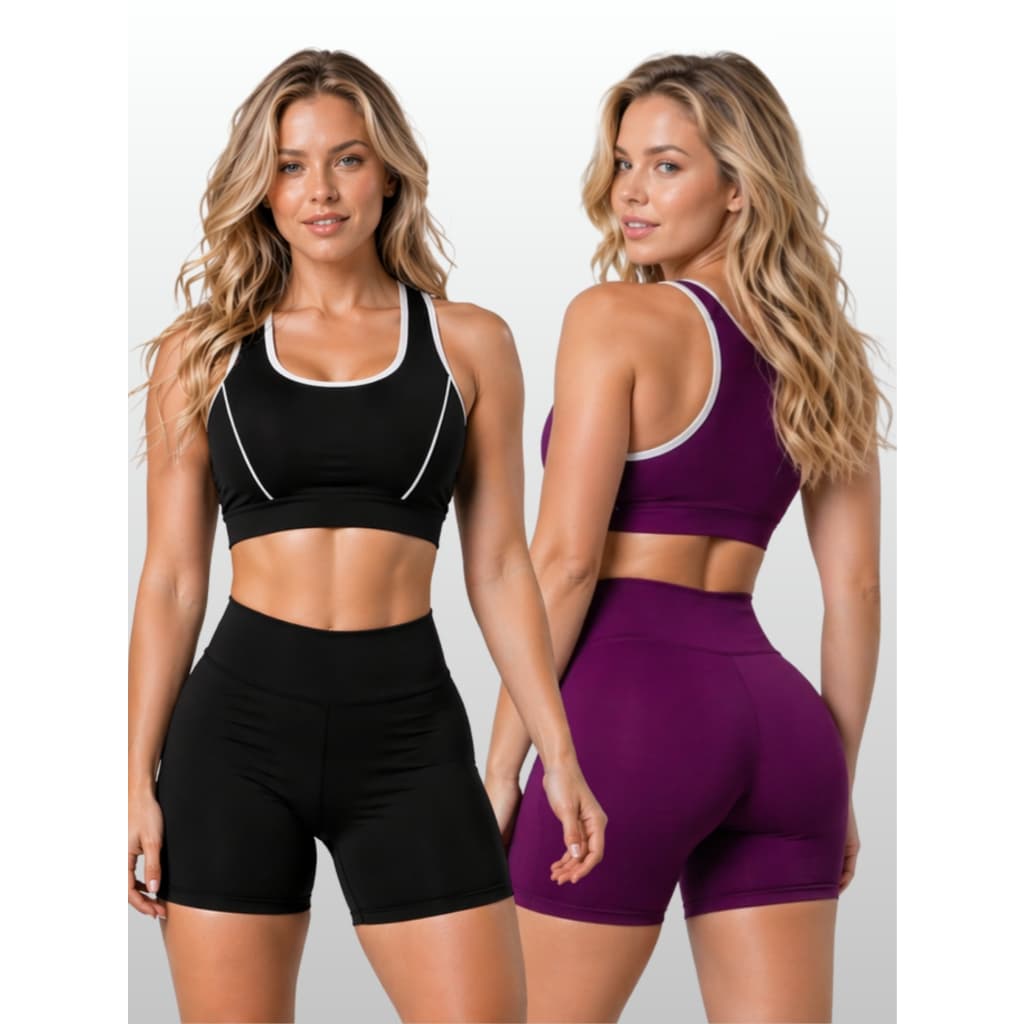 Kit 2 Conjunto Fitness Feminino Top e Short Curto Roupa De Academia Moda Fitness Confortável