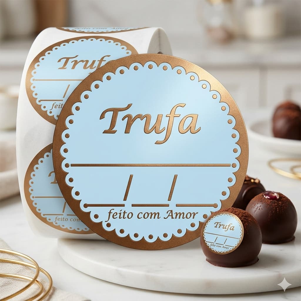 1.000 Etiquetas Para Trufas e Bombons 3x3cm Couchê auto-Brilho - cola de alta adesão -DOCES GOURMET