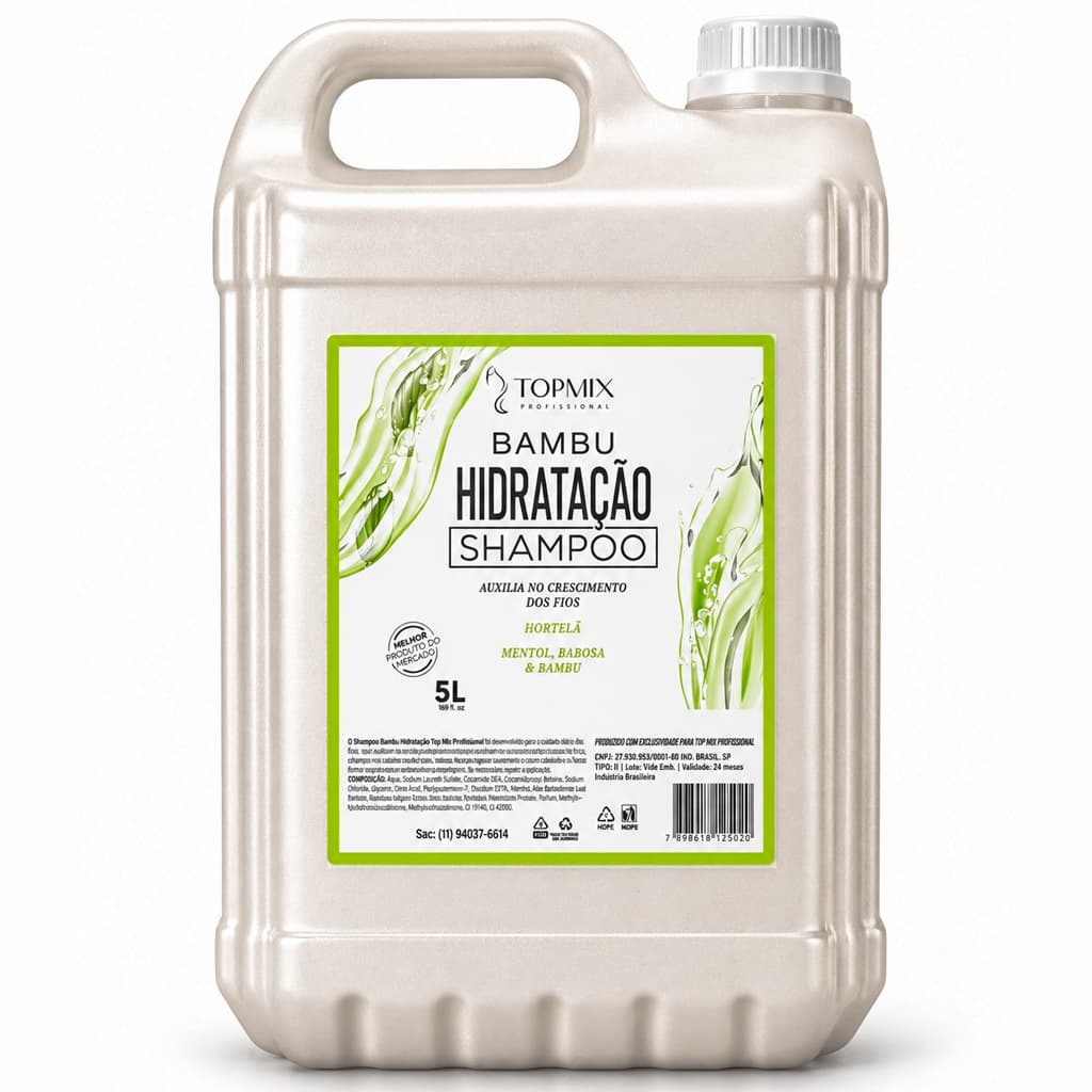 Shampoo Lavatório Profissional 5 Litros Bambu e Babosa Topmix Mais Rendimento Hidratante