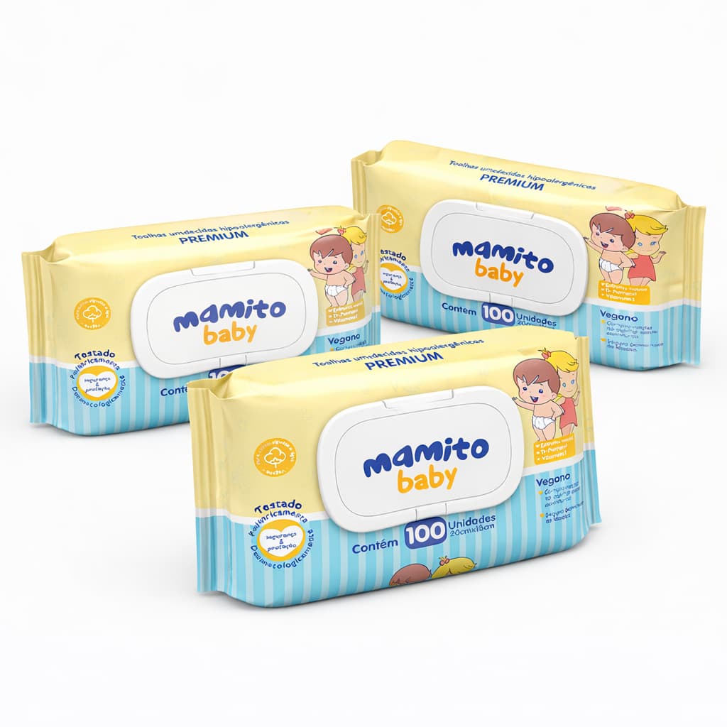 Lenço Umedecido Mamito Baby Premium 100 Folhas Kit 3 Pacotes
