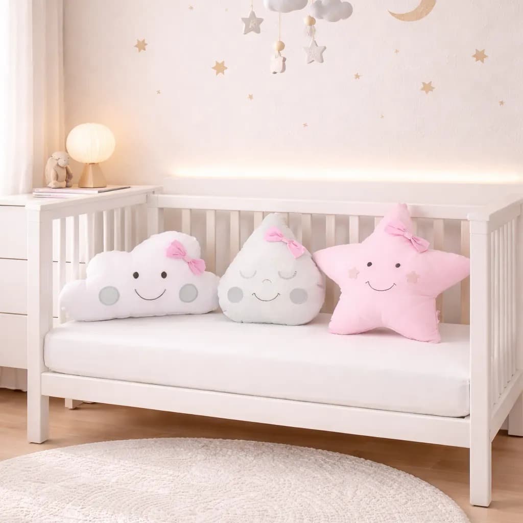 Almofadinhas Decorativas Kit 3 Peças Nuvem Estrela Gota Bebe Infantil Macia Quarto Enxoval Jogo