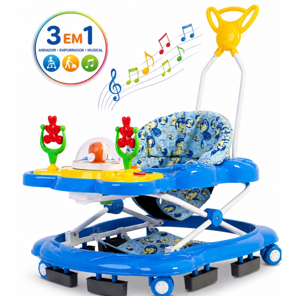 Andador Infantil para Bebê Megaluxo Jumbo Baby Musical Dobrável Seguro Empurrador e Selo do Inmetro