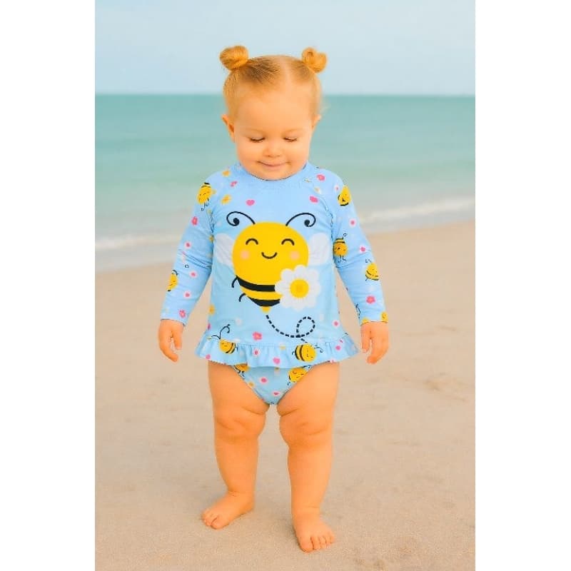 Conjunto Biquini Bebe Menina Camiseta + Calcinha Proteção Uv Praia Verão moda