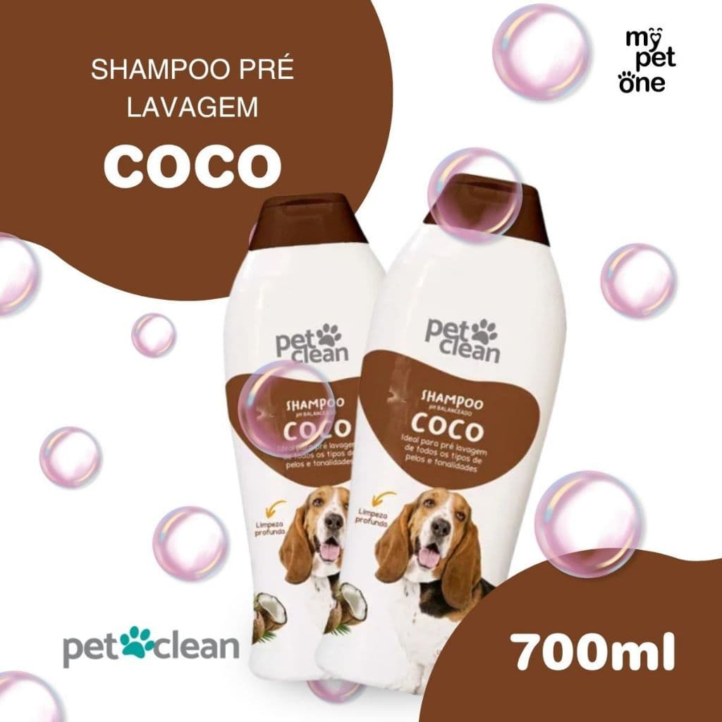 Kit com 2 Shampoo Para Cães e Gatos Pet Clean Coco 700ml