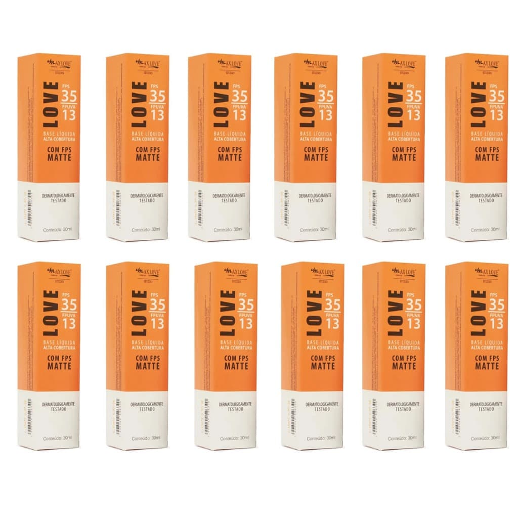 Base Líquida Matte Alta Cobertura FPS 35 Max Love 30ml com 12 unidades