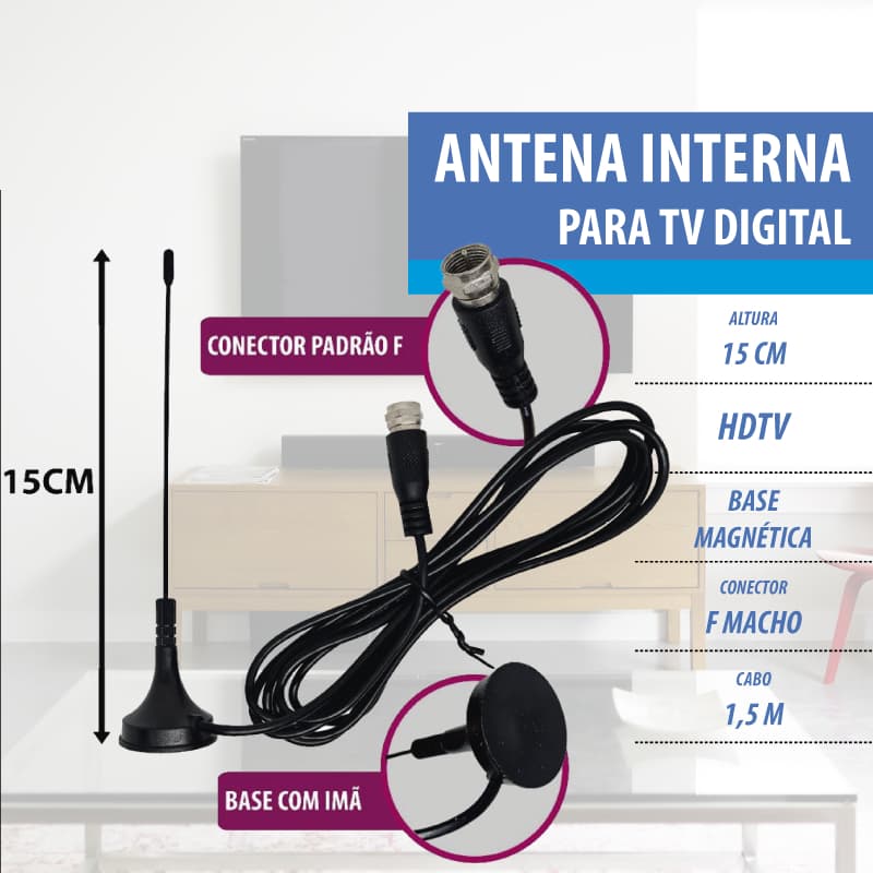 ANTENA DIGITAL INTERNA MINI VH F, UHF, DTV E HDTV