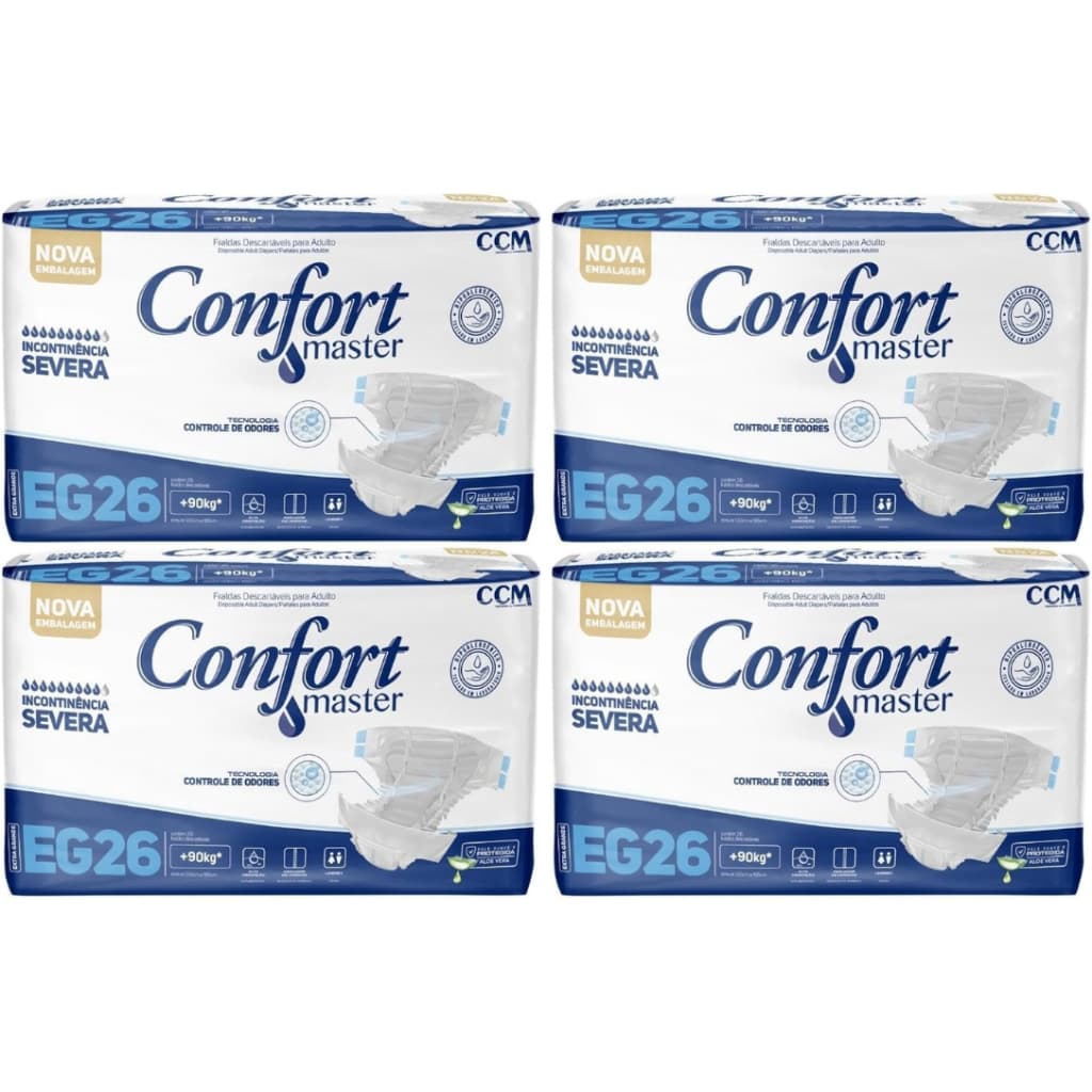 Kit 4 Fraldas Geriátricas Confort Master Atacado M G EG - 120 Unidades