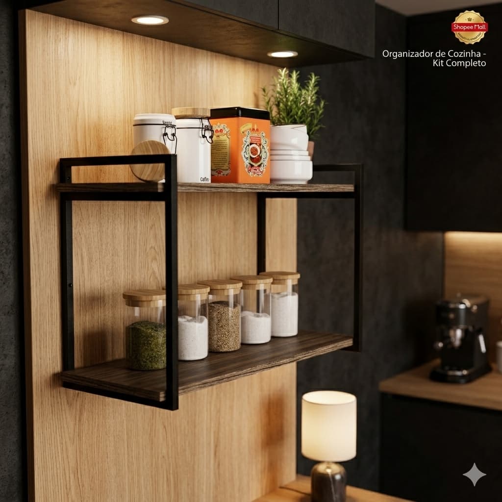 Suporte Prateleira Nicho Duplo Industrial 60x28 Kit 2 Parede Teto 15kg/nível Decoração Cozinha Sala