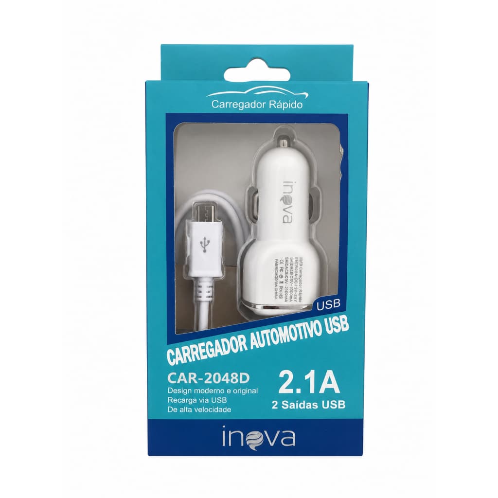 Carregador Veicular USB Inova 2.1 A Turbo Auto ID Carregamento Rápido