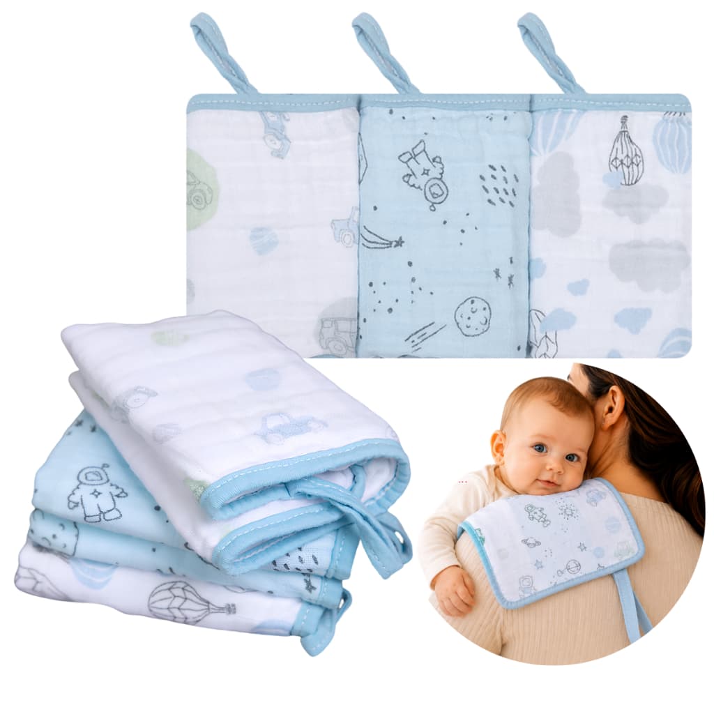 Kit 3 Pano de Boca para Bebê Enxoval Infantil Toalha de Ombro Bebe Recém Nascido Tecido 100% Algodão