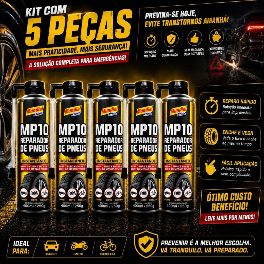 Kit 5 Reparador De Pneus Instantâneo Mundial Prime 400ml Kit De Viagem Para Carros Tapa Furo De Pneu