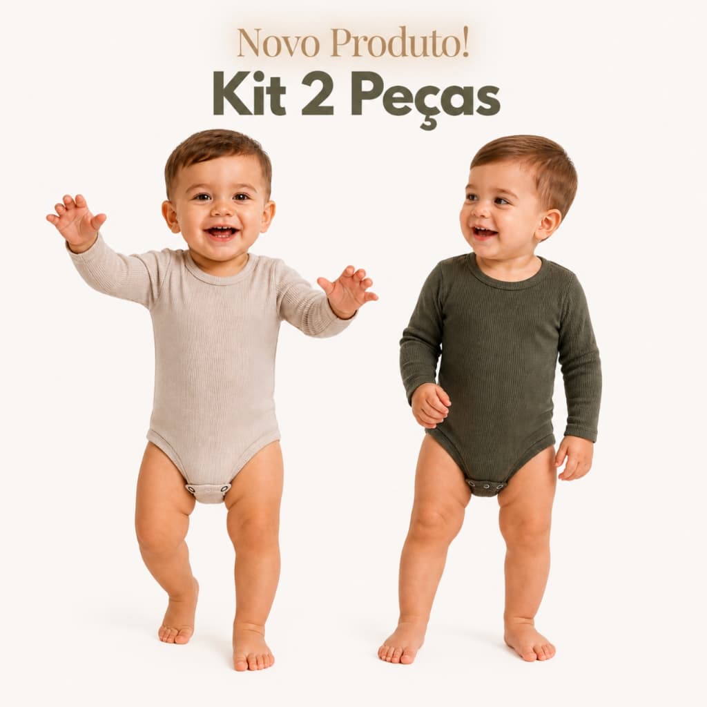 Kit 2 Peças Body Bebê Menino Manga Longa Ribana Canelada Liso Inverno Enxoval
