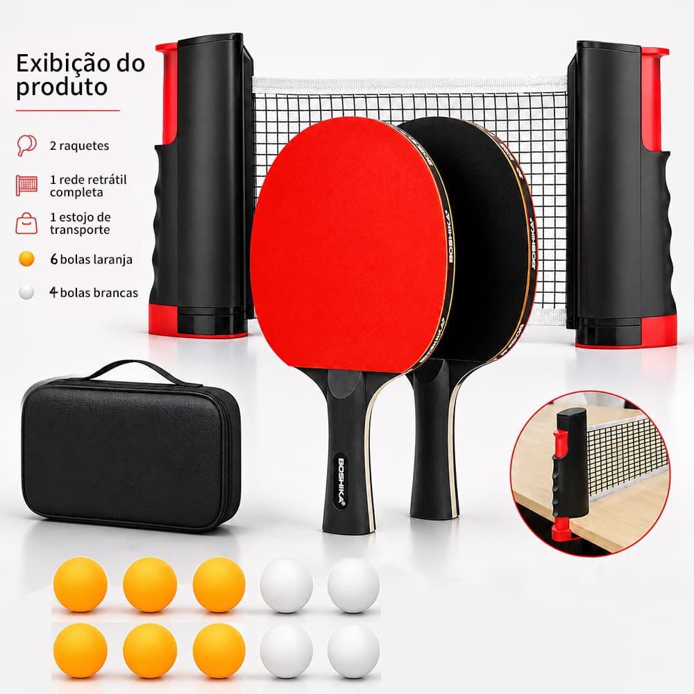 Kit Ping Pong Profissional Completo Com Rede + Raquetes + Bolas + Bolsa SP