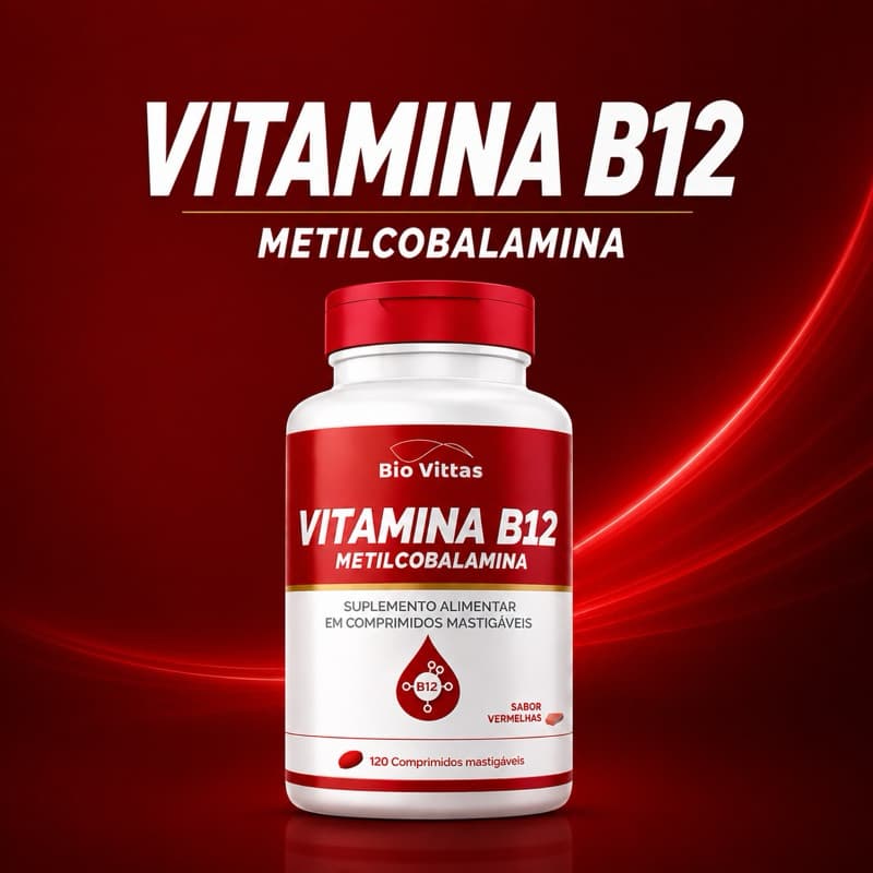 Suplemento B12 Metilcobalamina Vitamina 120 Comprimidos Mastigáveis de Frutas Vermelhas