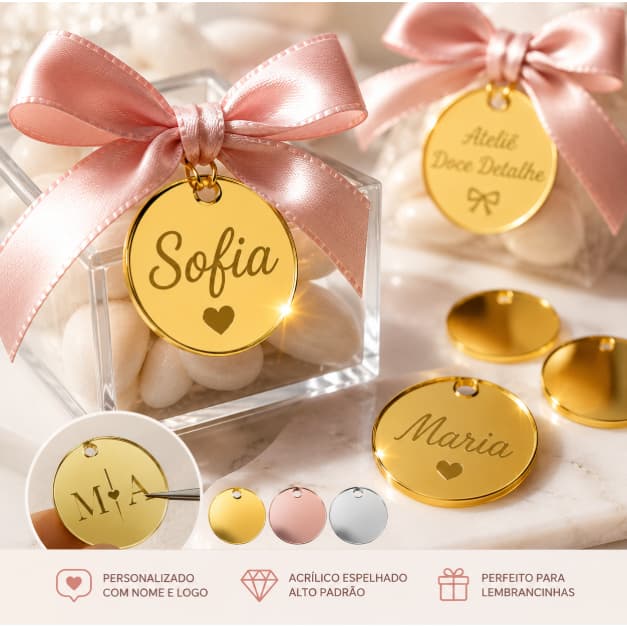 Etiqueta Acrílica Personalizada com Nome e Logo 2cm - Tag