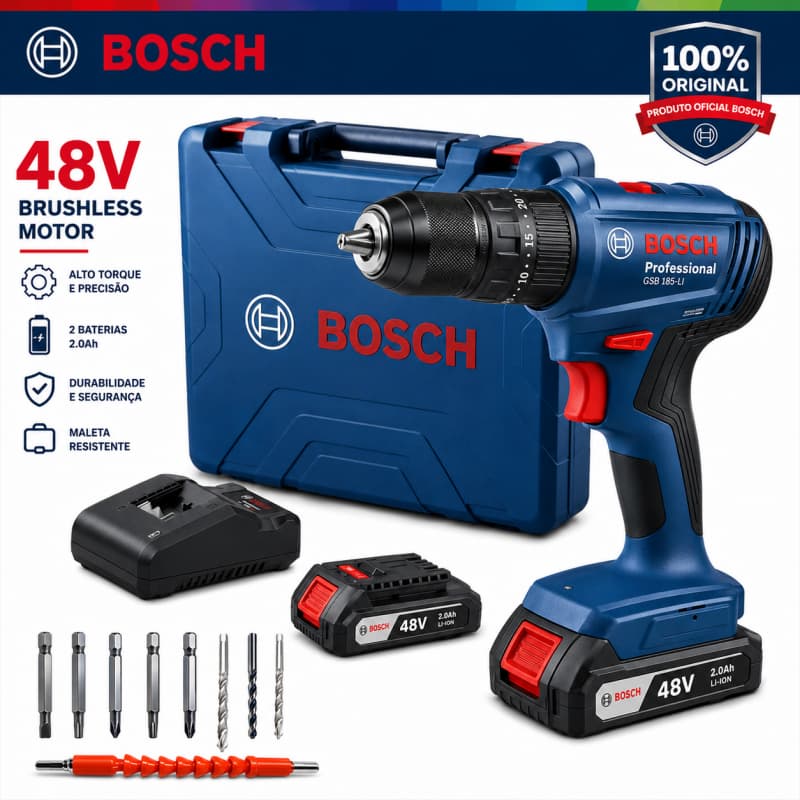 Parafusadeira Furadeira bosch 48V Parafusadeira 2 baterias Furadeira de Impacto bosch Original 100%