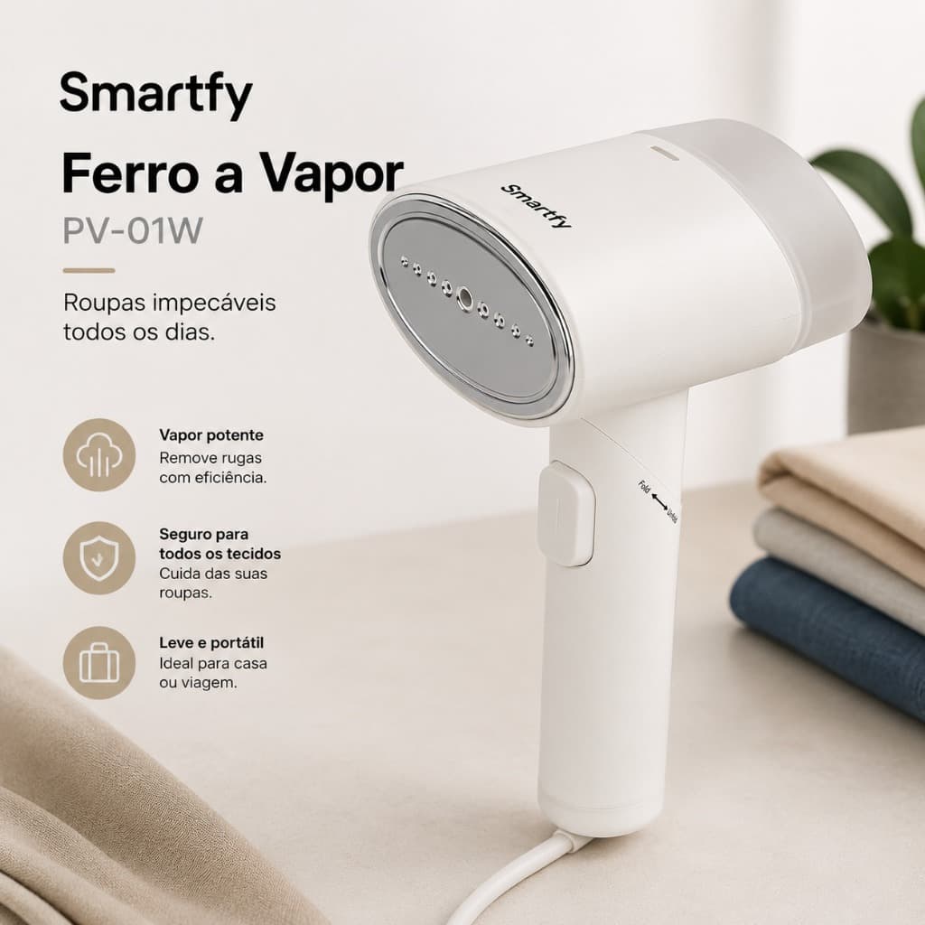 Ferro a Vapor Smartfy PV-01B 1000W Dobrável Bivolt Portátil