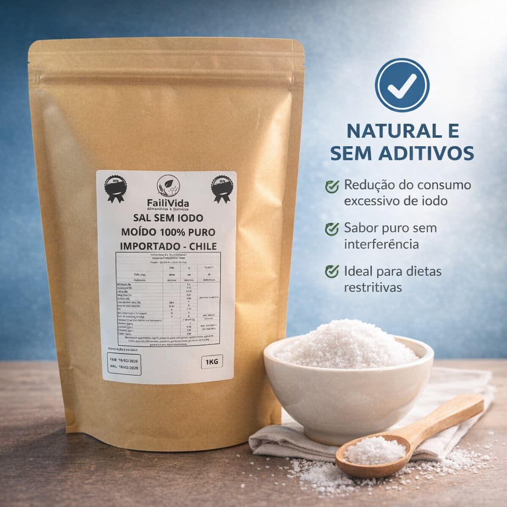 Sal Sem Iodo Importado Premium para Cozinha e Temperos Pureza Alta Sabor Neutro Ideal para Receitas Conservas