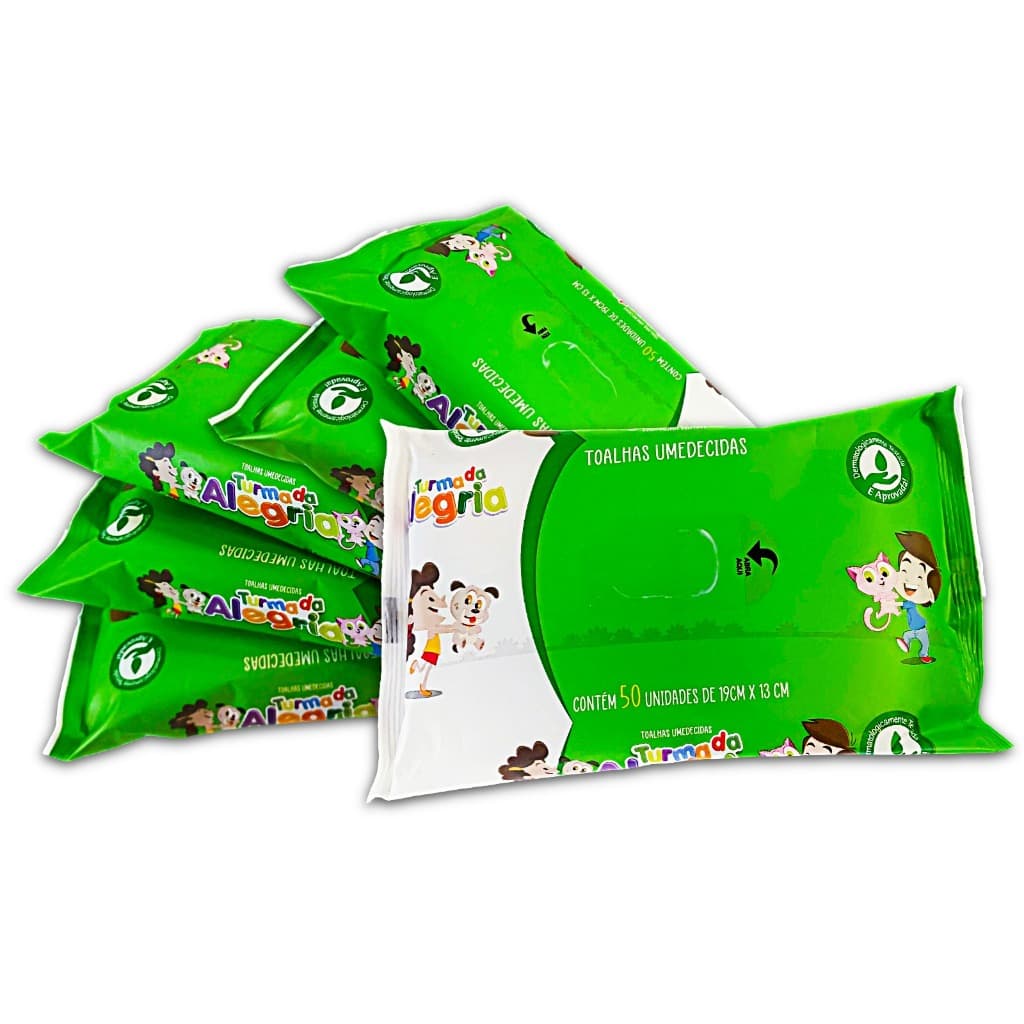 Lenço Umedecido Turma da Alegria 50 Unidades 19x13 cm Toalha Umedecida Infantil Higiene Limpeza