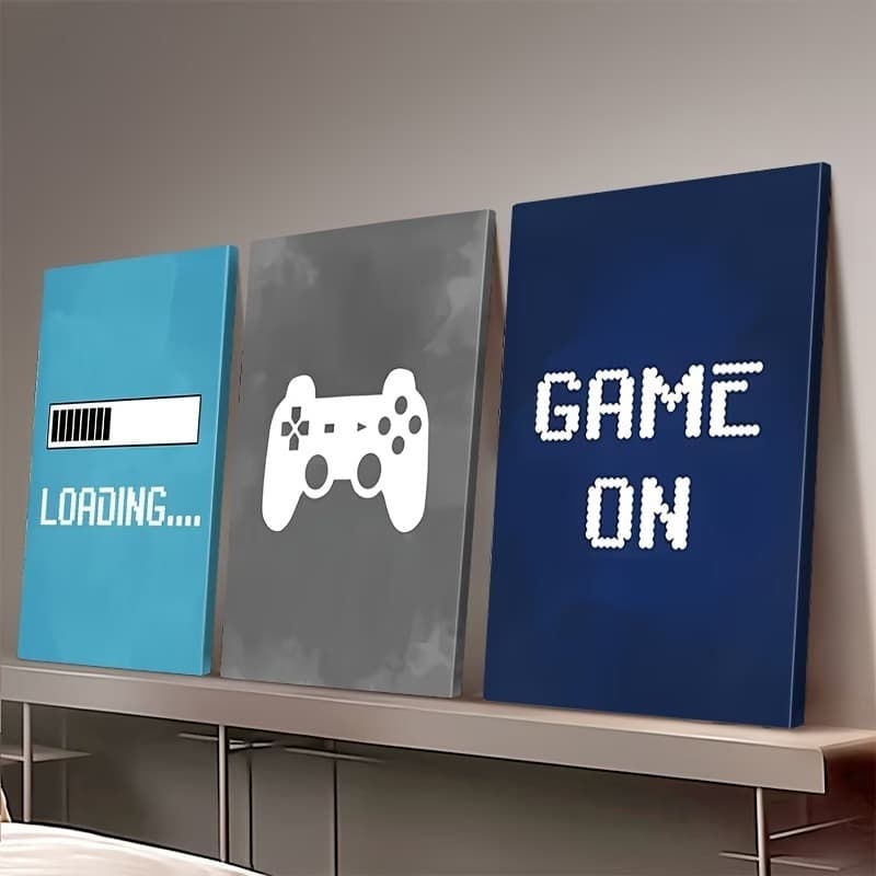 Kit 3 Quadros Decorativos Gamer Controle Game On Mdf Quarto Menino Infantil Sala Setup Video Game
