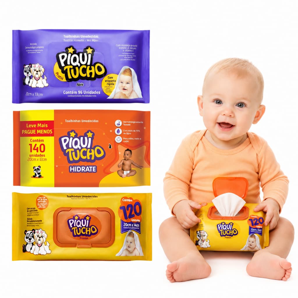 Lenço Umedecido Piquitucho Hidrate 96 ou 140 Folhas +95% Água Sem Álcool Para Bebê