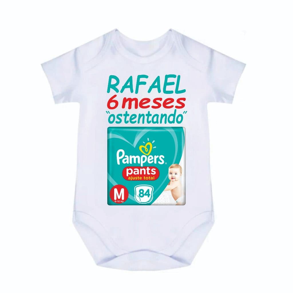 Body Bebê Mêsversário Fralda Pampers Temático Personalizado Nome Mês Presente B223