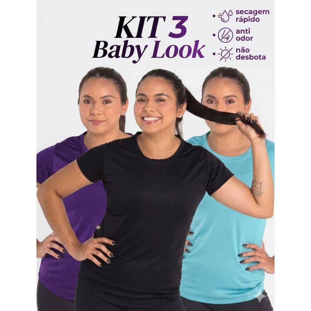 KIT 3 Camiseta Academia Feminina Dry Fit Treino Corrida Treino Musculação