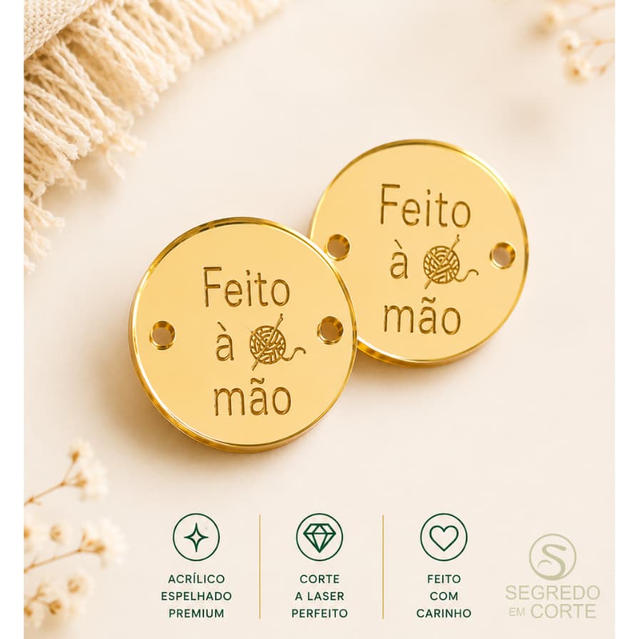 Kit Tags "Feito à mão" Acrílico Espelhado 1,5 a 3cm - Pronta Entrega