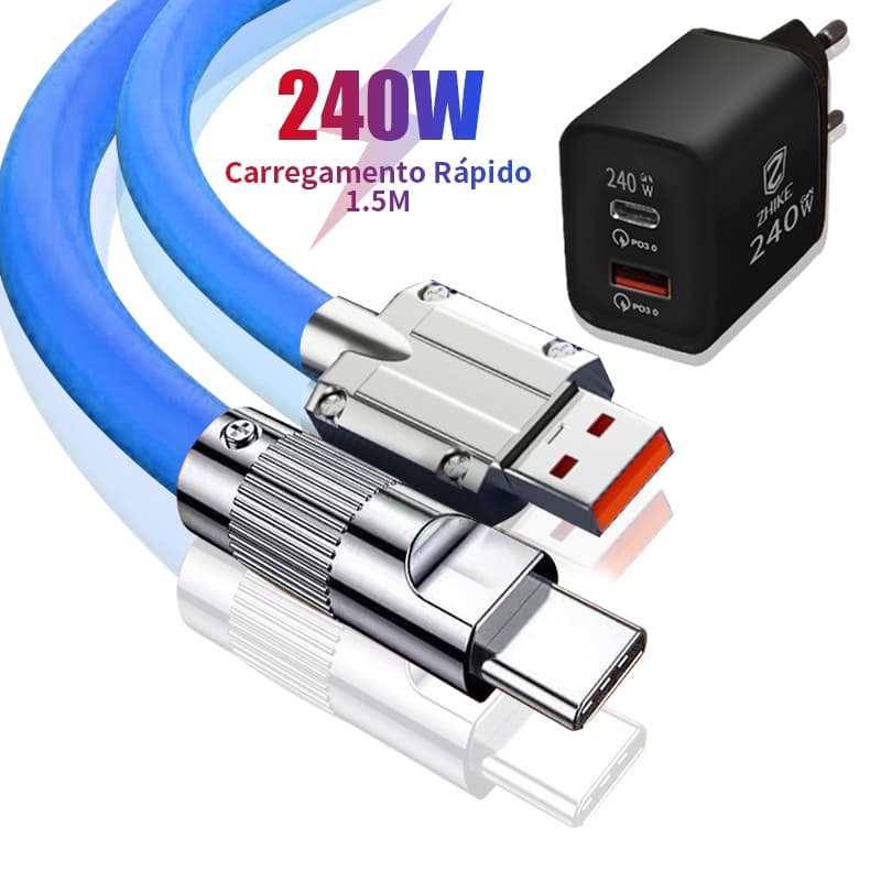 Carregador Celular Cabo Carregamento Rápido Tipo C V8 Adaptador GaN Silicone 1,5M Cabo