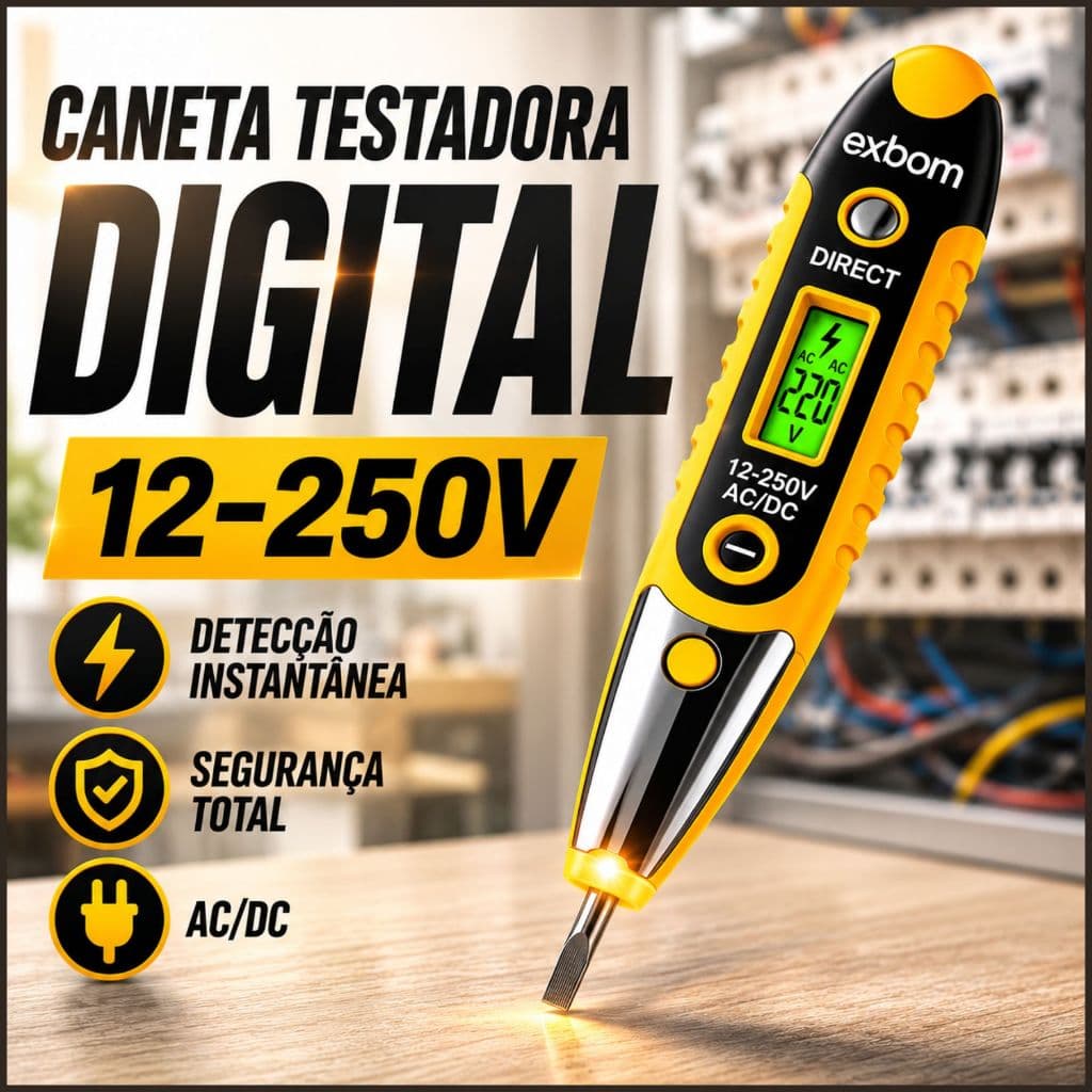 Caneta Detector de Tensão Elétrica 12V a 250V AC/DC Testador Digital com Display