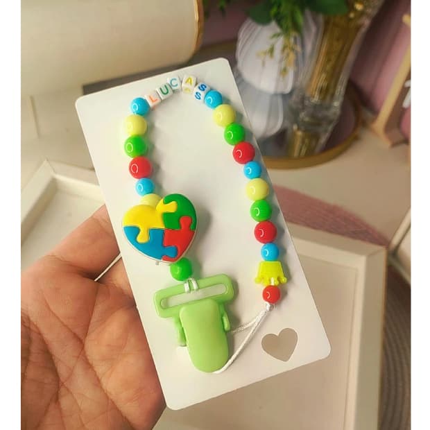 Prendedor de Chupeta infantil tema Autismo, prendedor de bico para crianças autistas, chupeta  para bebês