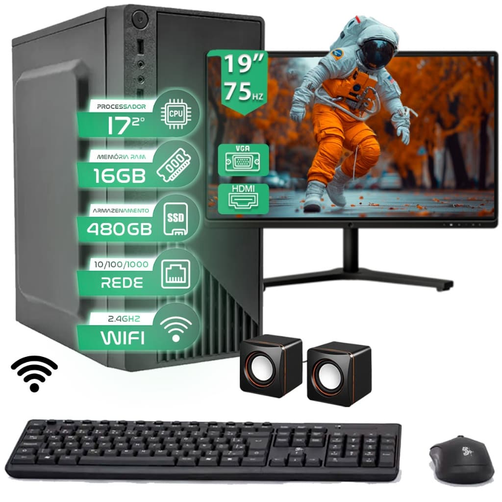 Computador Completo Intel I7 16gb Ssd 480gb Monitor 19