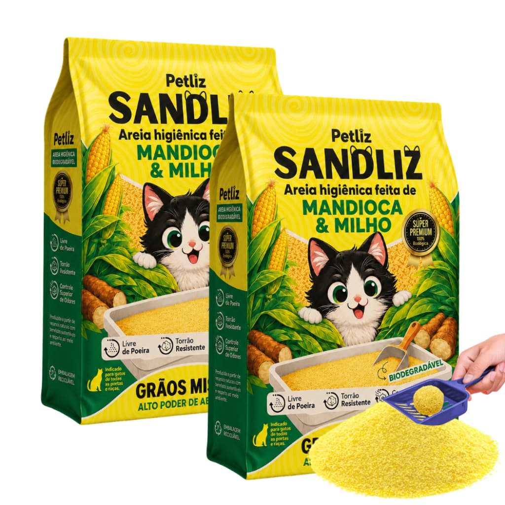 Kit 2 Areia Sanitária Higiênica Natural Premium Grãos Mistos Milho Mandioca Gato Sandliz Petliz 2 kg