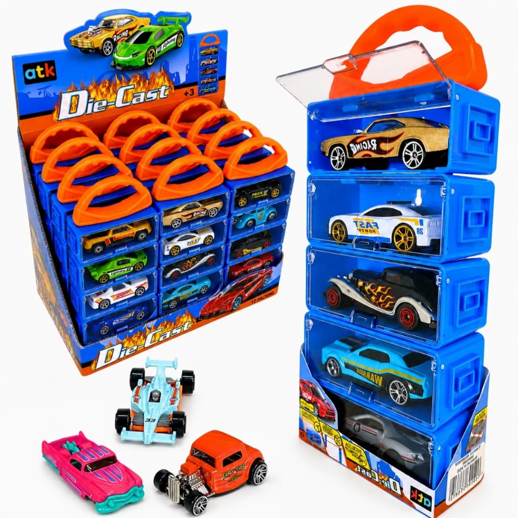 Kit 15 Carrinhos de Ferro com Box Maleta Coleção Compatível HotWheels