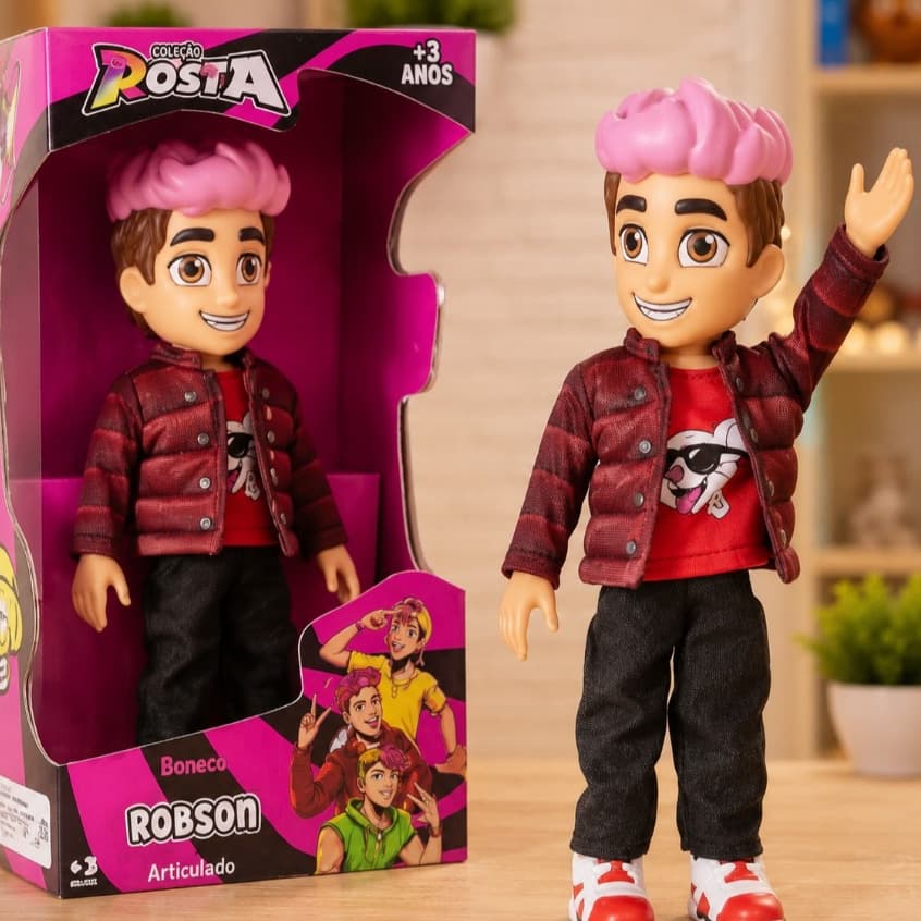 Boneco Robson Grupo dos Rosa 26cm Vinil Articulado Original Novabrink Brinquedo Infantil
