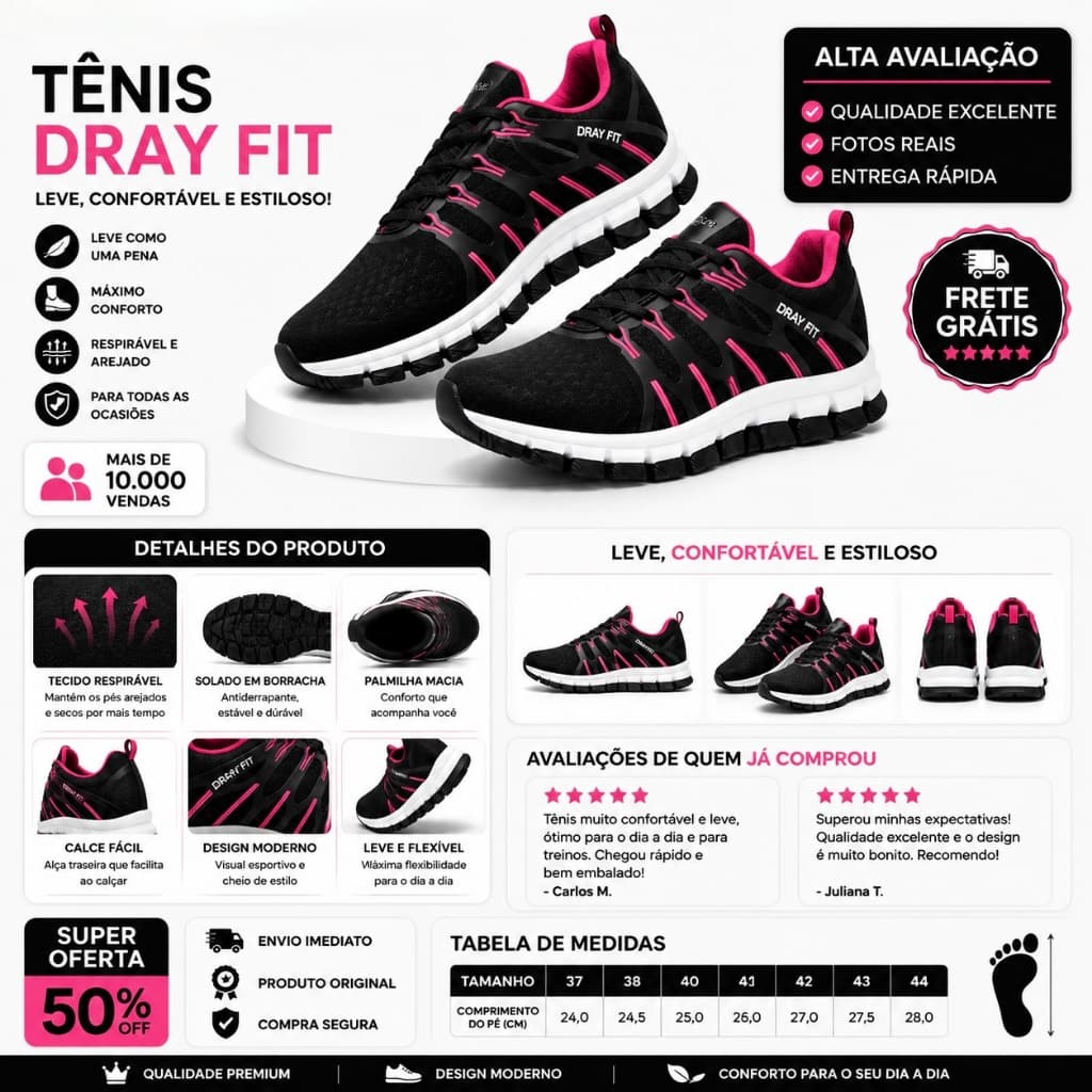 Tênis de Treino Feminino Masculino Esportivo Dray Fit Confortável Respirável Tênis Esportivo Unissex