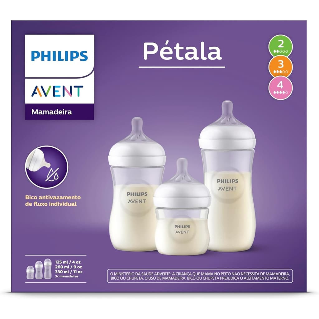 Kit 3 Mamadeira Avent Pétala 125ml-260ml-330ml