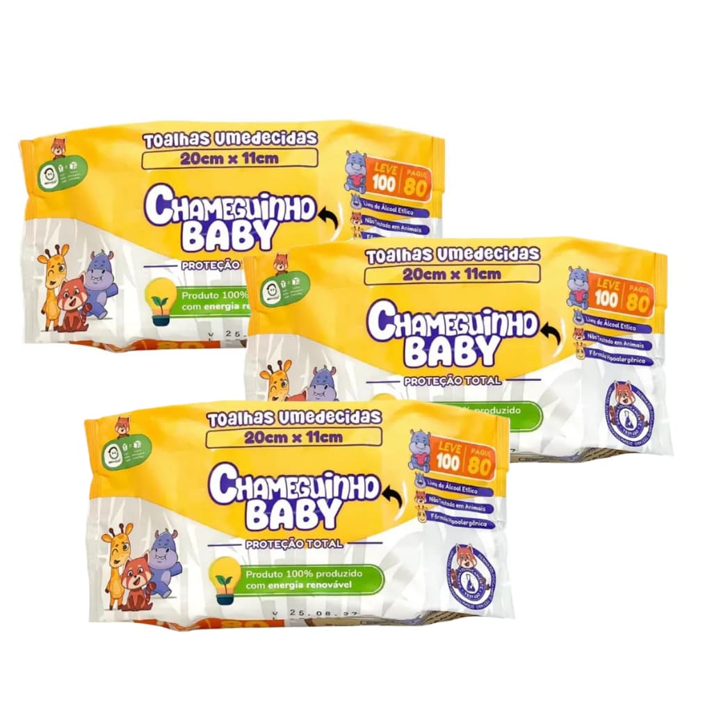 Toalha Umedecida Chameguinho Baby 100 Lenços | Limpeza Suave para Bebês | Sem Álcool