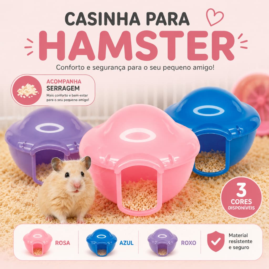 Casinha Casa Modelo Iglu Hamster Ratinho Gerbil Roedores Toca Ninho Com Fixador de Gaiola + Serragem Brinde Cores
