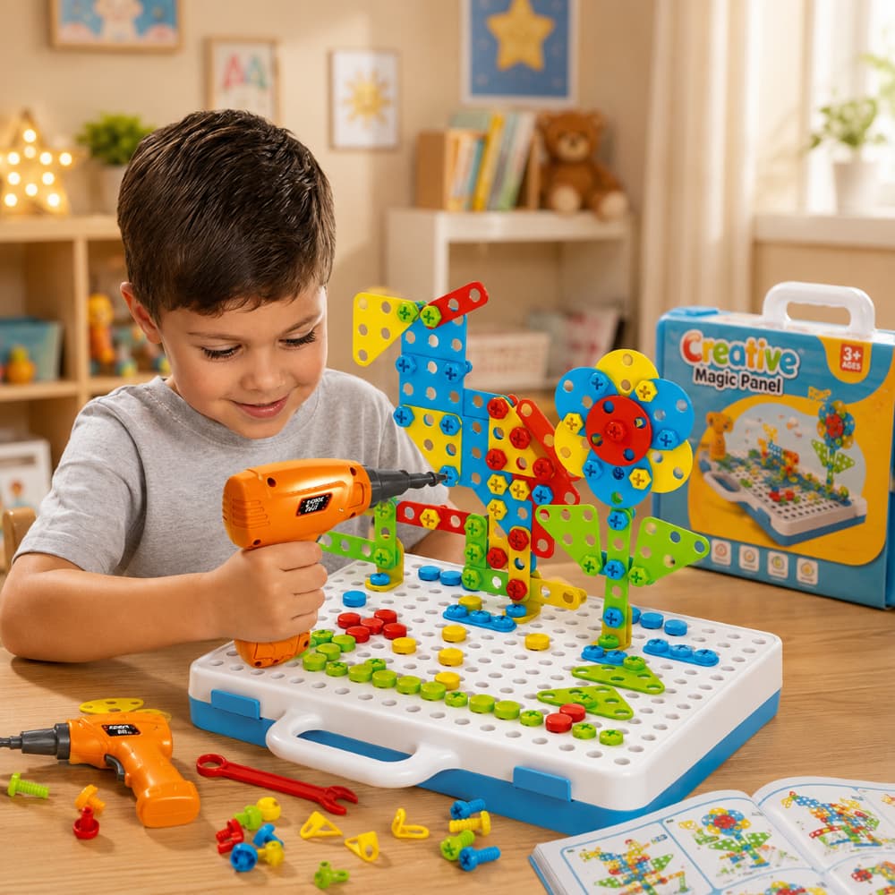 Brinquedo Educativo Parafusadeira Elétrica Infantil Kit Montar 132 Peças Criativo Criança