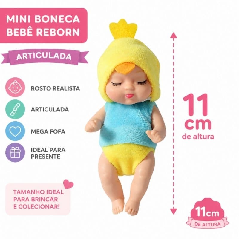 Kit Mini Boneca Bebê Reborn Realista 11cm Articulada Brinquedo Infantil