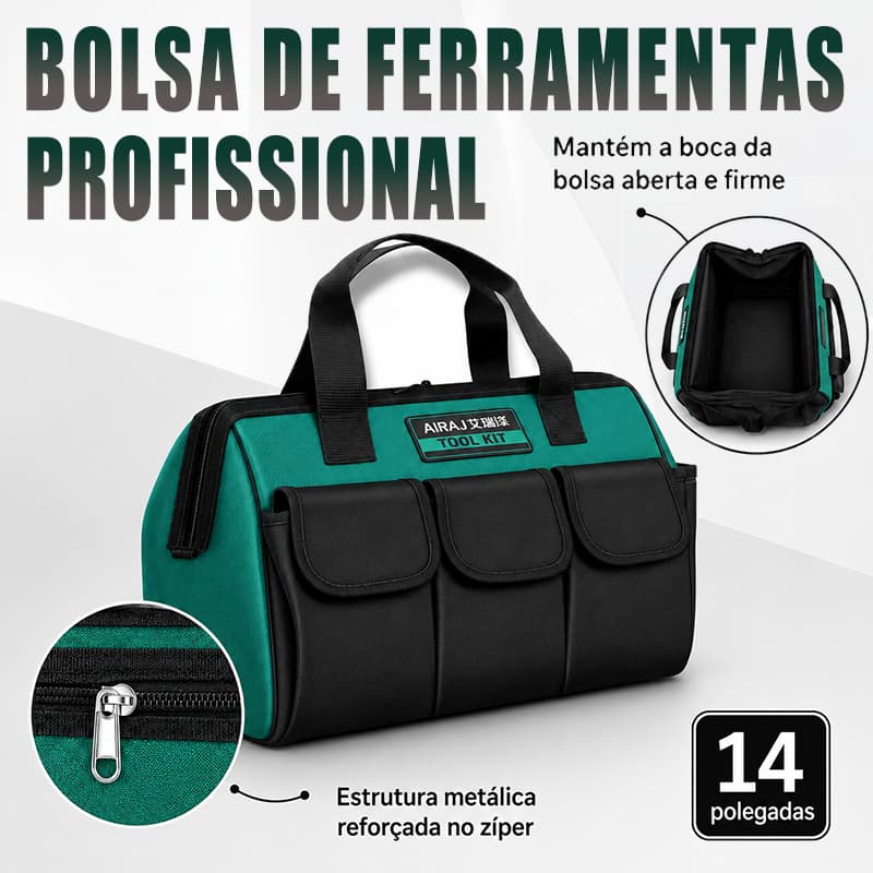Bolsa de Ferramentas Reforçada 14 Pol Oxford Profissional Impermeável Multiuso p/ Eletricista e Marceneiro