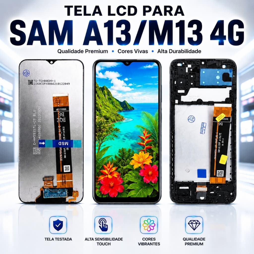 Tela Frontal Display Touch LCD Completa com e sem Aro SAM A13 4G A135 / M13 M135 - Testada 100%
